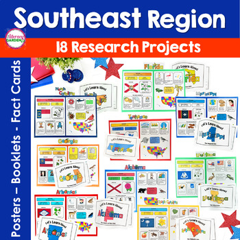 Preview of SOUTHEAST REGION - 18 US States Research Projects - US State History & Symbols