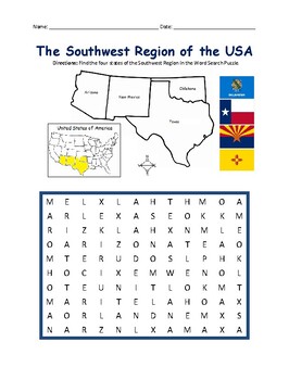 SOUTHWEST REGION OF THE UNITED STATES by Interactive Printables | TpT