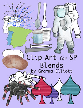 Preview of SP Blends Phonics Clip Art Color and Black Line 300 dpi PNG Realistic