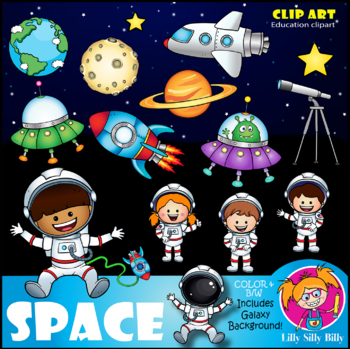 Preview of SPACE - B/W & Color clipart illustration {Lilly Silly Billy}