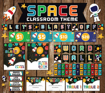 space classroom theme lets blast off teachers pack