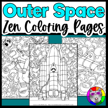Preview of SPACE Coloring Pages, Outer Space Zen Doodle Coloring Sheets