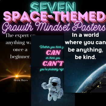 Preview of SPACE THEME CLASSROOM DECOR: Space-Themed Growth Mindset Posters