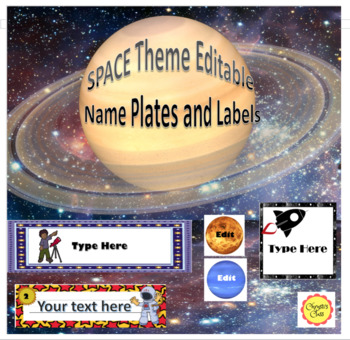 Preview of SPACE Themed Editable Name Plates and Labels