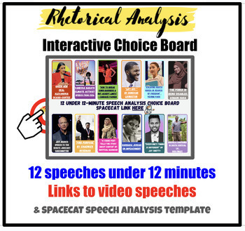 Preview of SPACECAT  Rhetorical Analysis - 12 speeches under 12 minutes CHOICE BOARD