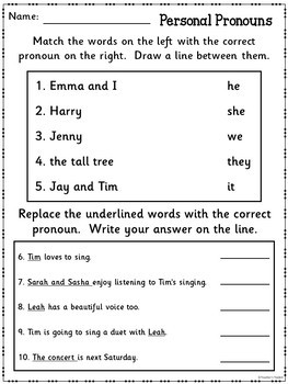 spag revision pronouns practice worksheets uk teaching