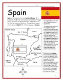 SPAIN - Introductory Geography Worksheet with map and flag