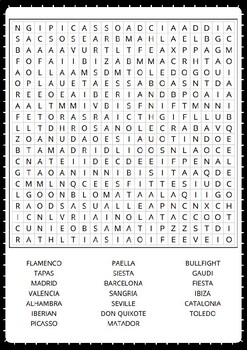 SPAIN Word Search Puzzle No prep Activity Worksheet Morning Work by Mr URE