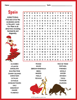 Preview of SPAIN Word Search Puzzle Worksheet Activity