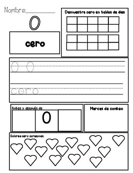 Preview of SPANISH 0-10 Worksheet