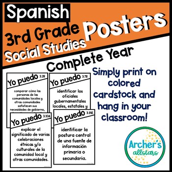 Preview of SPANISH 3rd Grade SOCIAL STUDIES TEKS I Can Statements ENTIRE YEAR 2024-2025