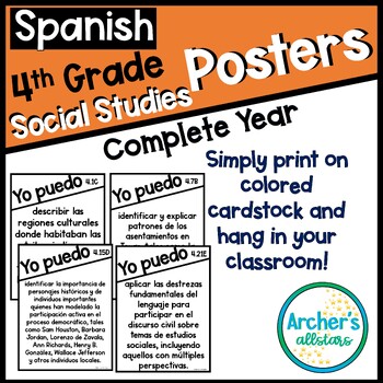 Preview of SPANISH 4th Grade SOCIAL STUDIES TEKS I Can Statements ENTIRE YEAR 2024-2025
