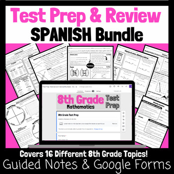 Preview of SPANISH 8th Grade Test Prep/ Review Notes and Google Forms Activities BUNDLE