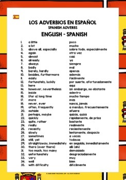 SPANISH ADVERBS LIST FREEBIE by Lively Learning Classroom | TPT