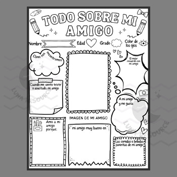 Preview of SPANISH ALL ABOUT MY FRIEND UNIT POSTERS Writing craft questionnaire Activities