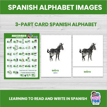 Preview of SPANISH ALPHABET 3-PART CARDS, ANIMAL IMAGES, POSTERS AND MORE