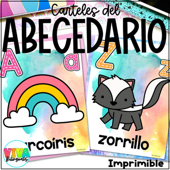 Preview of Abecedario | Alphabet Posters Watercolor Classroom Decor in Spanish