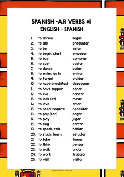SPANISH AR VERBS LIST FREEBIE #1 by Lively Learning Classroom | TPT