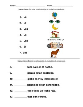 El And La Spanish Worksheet Uno