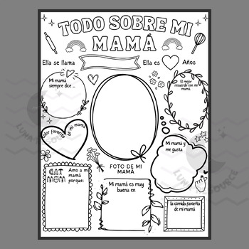 Preview of SPANISH All about my mom questionnaire centers Mothers Day Book Activity primary