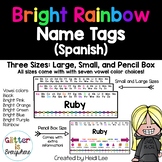 EDITABLE Desk and Pencil Box Name Tags | Bright Rainbow | Spanish