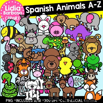 SPANISH Animals A-Z Clipart Bundle by Lidia Barbosa Clip Art | TPT