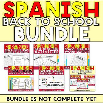 Preview of SPANISH BACK TO SCHOOL ACTIVITIES AND WORD WALLS - WRITING - SPEAKING