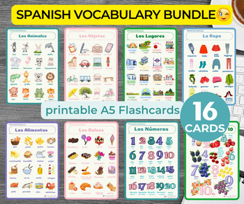Preview of SPANISH BASIC VOCABULARY overview bundle A5 flashcards | Spanish Basic Vocab