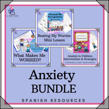 Preview of SPANISH BUNDLE - ANXIETY - Workbooks, Strategies, Cards, Interventions