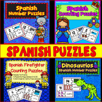 Preview of SPANISH BUNDLE Counting to 20 Numbers in Spanish Puzzles Math Worksheets | Trace