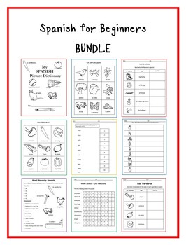 Preview of SPANISH FOR BEGINNERS VOCABULARY PRINTABLE WORKSHEETS BUNDLE