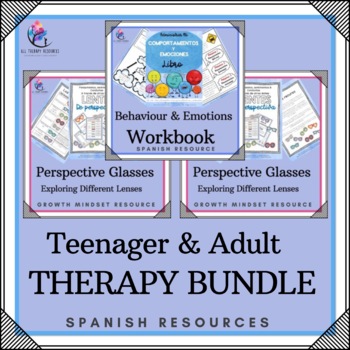 Preview of SPANISH BUNDLE - TEENAGER & ADULT THERAPY - Anger, Self Care, Goals,  CBT DBT