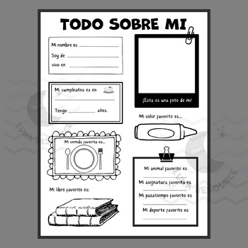 Preview of SPANISH Back to school ALL ABOUT ME POSTERS Writing worksheet Activities 1st 2nd