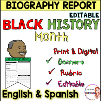 Preview of SPANISH Black History Month Book report  - Historia Afroamericana - Biography