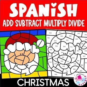 Preview of Spanish Christmas Color by Number Code Addition Subtraction Multiplication More