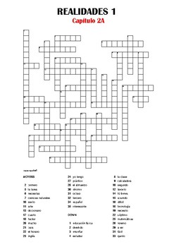 Realidades Crossword Worksheets Teaching Resources Tpt