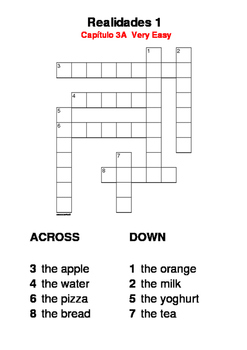 SPANISH - CROSSWORD - Realidades 1 Capítulo 3A ( very easy) by ...