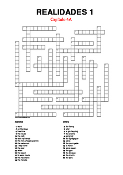 Spanish Crossword Realidades 1 Capitulo 4a By Resources4mfl Tpt