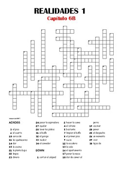 SPANISH - CROSSWORD - Realidades 1 Capítulo 6B by resources4mfl | TpT
