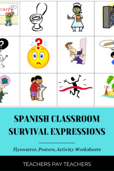 Preview of SPANISH Classroom Survival Expressions - Posters, Flyswatter and Match Worksheet