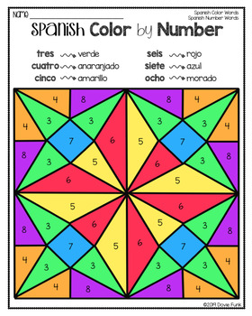 spanish color by number worksheets color words and number