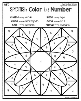 spanish color by number color number words spanish coloring worksheets