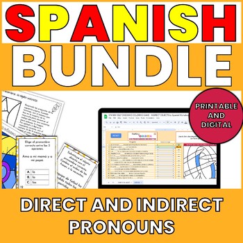 Preview of SPANISH DIRECT & INDIRECT PRONOUNS ACTIVITIES - WORKSHEETS TASK CARDS GAMES