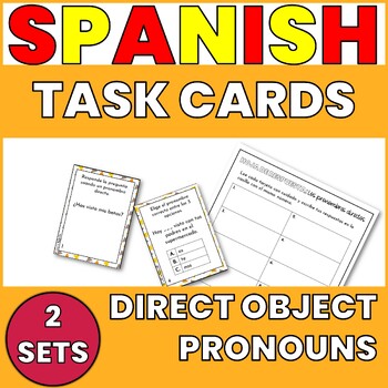 Preview of SPANISH DIRECT PRONOUN TASK CARDS | GRAMMAR PRACTICE WRITE THE ROOM ACTIVITY