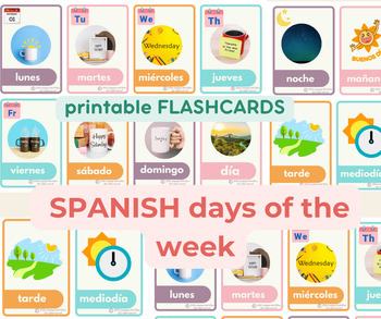 Preview of SPANISH Days of the week flashcards | Educational Printable flashcards Preschool
