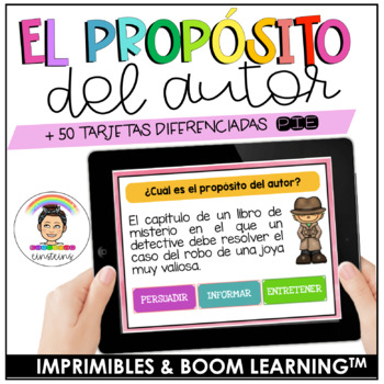Preview of Author's Purpose Task Cards in Spanish (PIE) |Propósito del  | Distance Learning