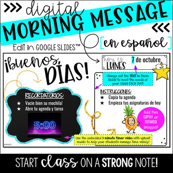 Preview of SPANISH Digital Morning Message (for Google Slides™)