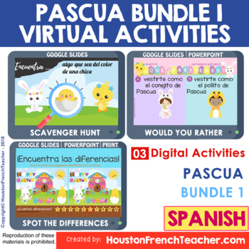 Preview of SPANISH Digital Virtual EASTER Games Pascua - Google Slides / Zoom - BUNDLE