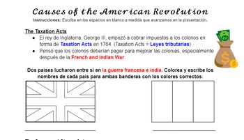 Preview of SPANISH (ELL) Causes of the American Revolution - Student Notes