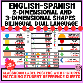 Preview of SPANISH-ENGLISH 2D and 3D Shapes|Label Posters with Pictures|Student Sheets|ELL